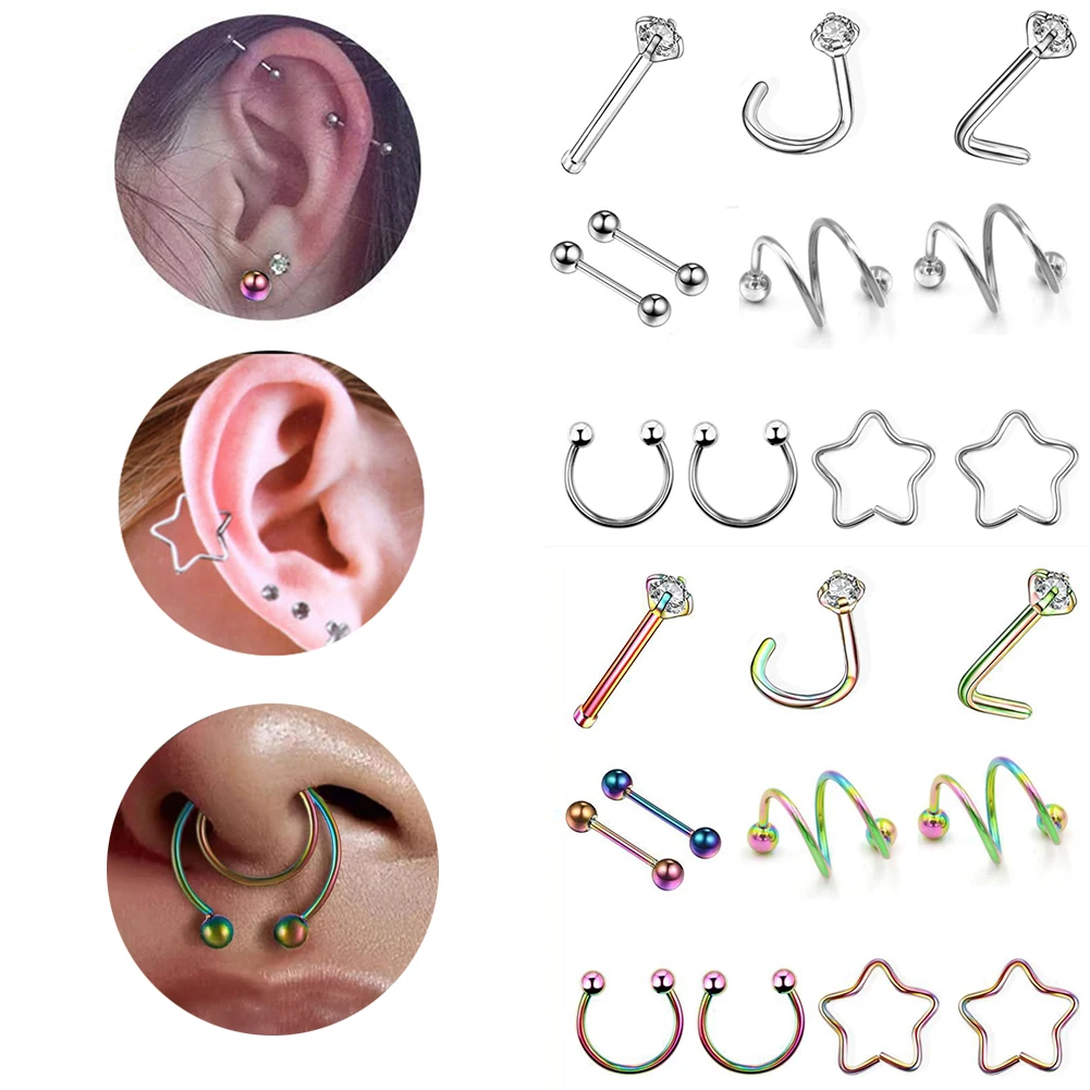 10Pcs Nose Studs Bar Stainless Steel Ball Nose Piercing Pin Earrings Women Nose Rings Fashion Body Jewelry
10Pcs Nose Studs Bar Stainless Steel Ball Nose Piercing Pin Earrings Women Nose Rings Fashion Body Jewelry