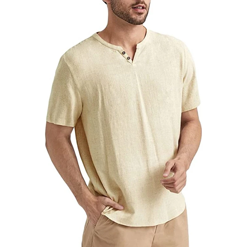 Classic Men's Solid Color Cotton Linen T Shirts Casual Loose Short Sleeve Button V Neck Pullover 2023 Spring Summer Men Tee Tops
Classic Men's Solid Color Cotton Linen T Shirts Casual Loose Short Sleeve Button V Neck Pullover 2023 Spring Summer Men Tee Tops