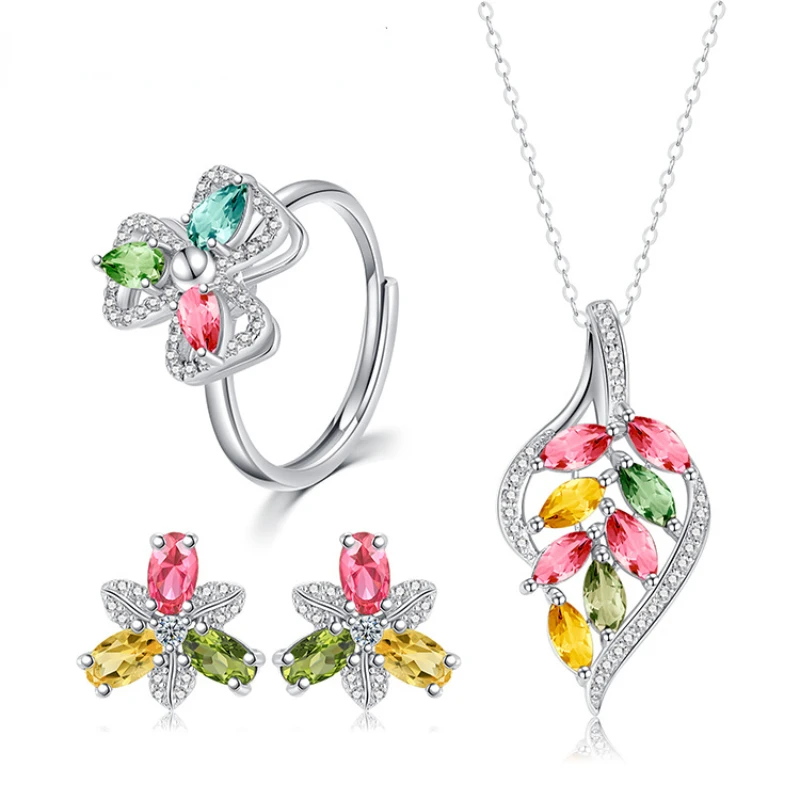 Natural colorful Tourmaline Set 925 Silver Inlaid Korean Jewelry Candy-colored Gemstone Pendant Earrings Rotating Ring New
Natural colorful Tourmaline Set 925 Silver Inlaid Korean Jewelry Candy-colored Gemstone Pendant Earrings Rotating Ring New