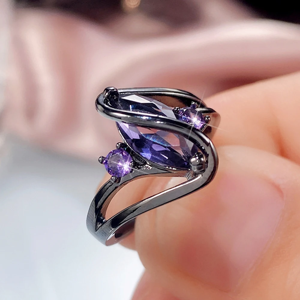 New Special-interest Wedding Rings Women Black Plated with Purple Marquise Cubic Zirconia Personality Gift for Party Jewelry
New Special-interest Wedding Rings Women Black Plated with Purple Marquise Cubic Zirconia Personality Gift for Party Jewelry
