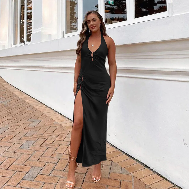 2022 Spring Halter Hollow Maxi Dress Women Elegant Low Chest Split Long Dress Straps Bodycon Clothing Female Sexy Slim
2022 Spring Halter Hollow Maxi Dress Women Elegant Low Chest Split Long Dress Straps Bodycon Clothing Female Sexy Slim