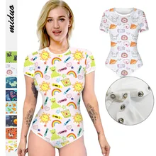 WKDTWCOS Adult Body Suits Diaper Lover ABDL Button Crotch Romper Onesie Pajamas Womens Round Neck Short Sleeve Basic Bodysuits
