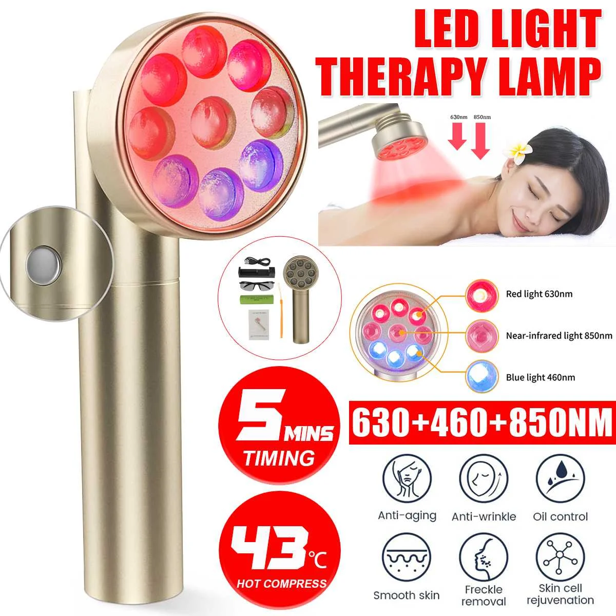 New Multi-Light 630nm 460nm 850nm Portable Red Light Therapy Lamp LED Infrared Therapy Pen Scar Removal Wrinkle Treatment Acne
New Multi-Light 630nm 460nm 850nm Portable Red Light Therapy Lamp LED Infrared Therapy Pen Scar Removal Wrinkle Treatment Acne