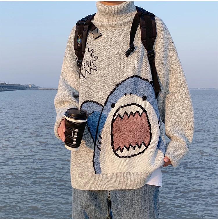 Men Turtlenecks Shark print Knitted Sweater 2022 Winter Patchwor Harajuku pullover knitwear Oversized Grey Turtleneck male
Men Turtlenecks Shark print Knitted Sweater 2022 Winter Patchwor Harajuku pullover knitwear Oversized Grey Turtleneck male