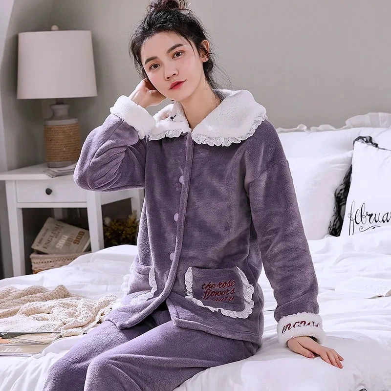 Winter Pajamas Sets Women Thicken Warm Flannel Long Sleeves Pijama Home Clothing Female Homewear Pijamas Pyjama Femme Sleepwear
Winter Pajamas Sets Women Thicken Warm Flannel Long Sleeves Pijama Home Clothing Female Homewear Pijamas Pyjama Femme Sleepwear