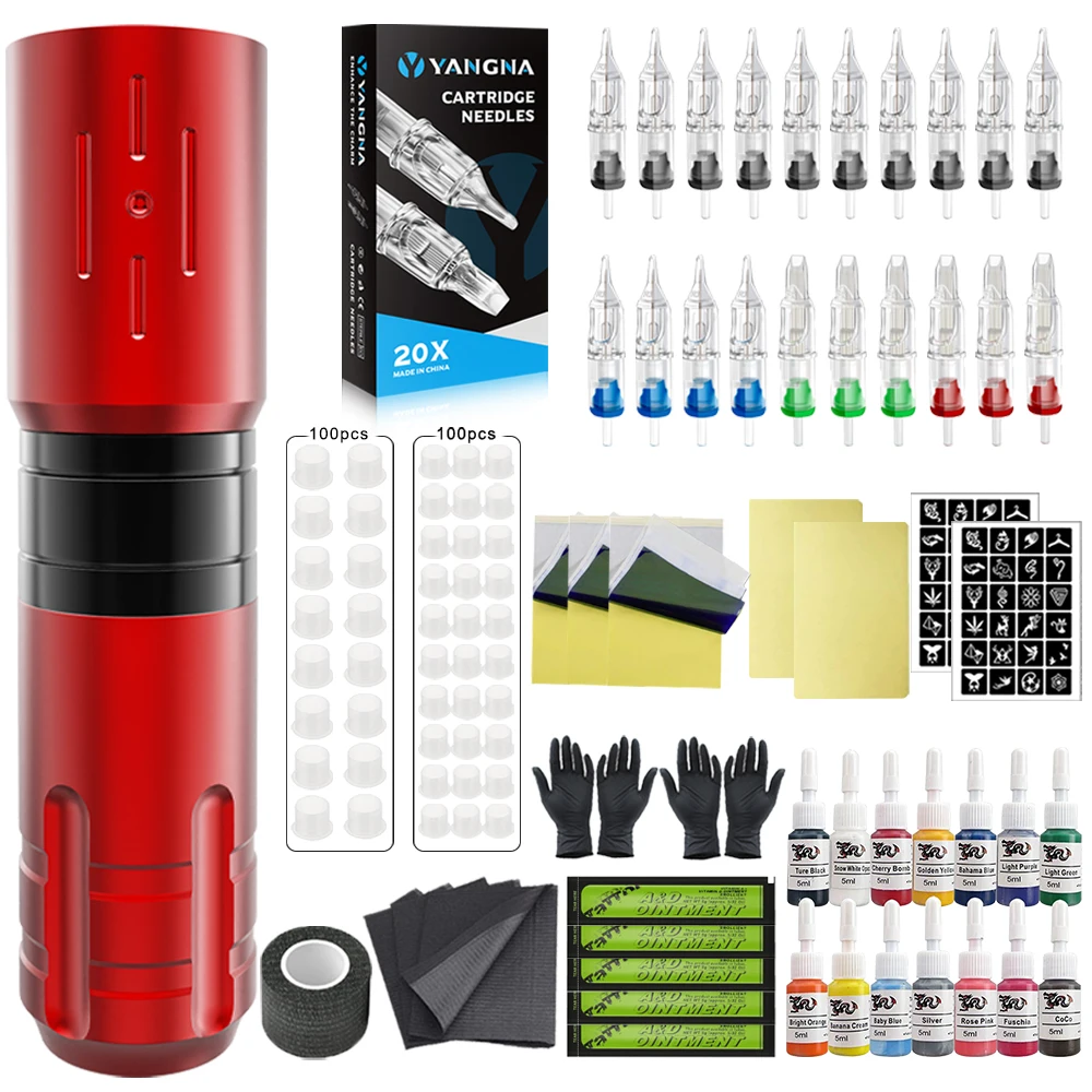 

Complete Wireless Tattoo Machine Kit with Battery Tattoo Pen 20 Pcs Cartridge Needles Tattoo Set for Beginner and Artists Supply