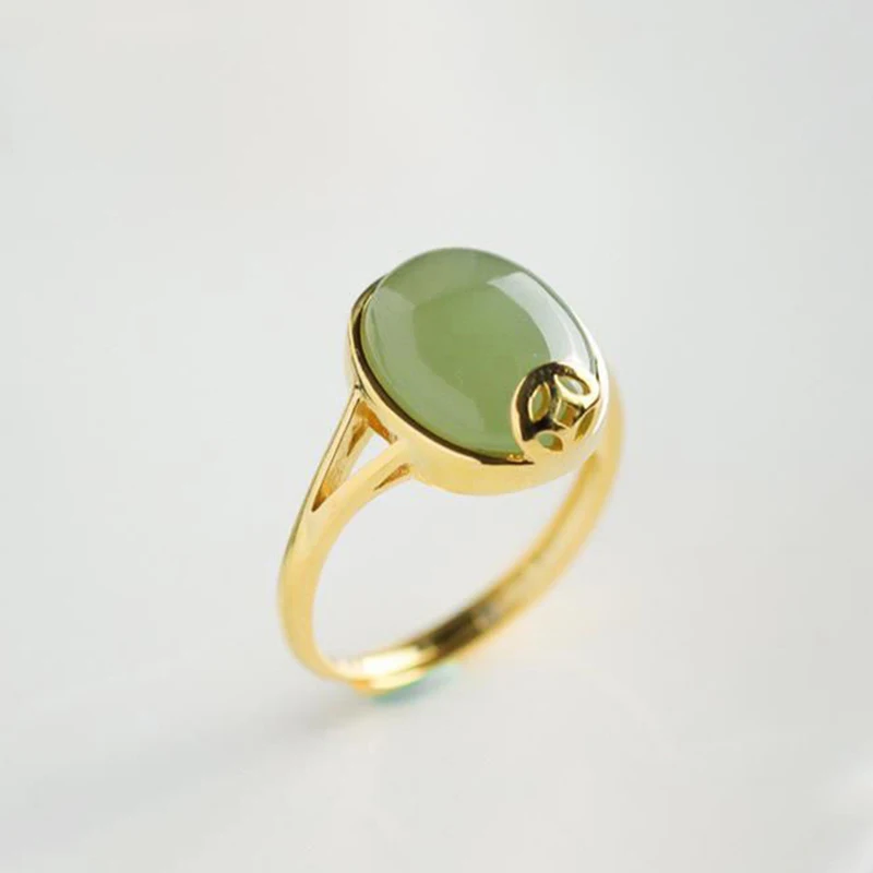Creative Design Inlaid Natural Hetian Jasper Oval Opening Adjustable Ring Elegant Charm Exquisite Women's Silver Jewelry
Creative Design Inlaid Natural Hetian Jasper Oval Opening Adjustable Ring Elegant Charm Exquisite Women's Silver Jewelry