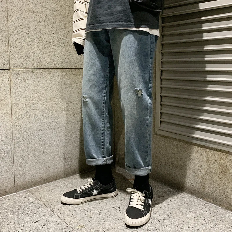 Autumn Winter Thin Ripped Jeans Korean Loose Youth Nine-point Straight Pants Brand Ins Men's Pants
Autumn Winter Thin Ripped Jeans Korean Loose Youth Nine-point Straight Pants Brand Ins Men's Pants