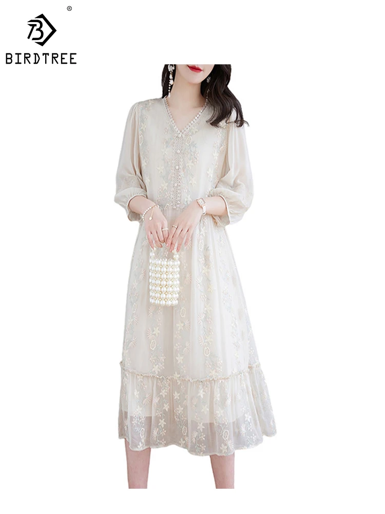 Birdtree New Fashion 100%Mulberry Silk V-Neck Dress Women's Summer Versatile 3/4 Sleeve Loose Fit Casual Holiday Dress D38438FD
Birdtree New Fashion 100%Mulberry Silk V-Neck Dress Women's Summer Versatile 3/4 Sleeve Loose Fit Casual Holiday Dress D38438FD