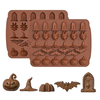 Novelty Pumpkin Skull Halloween Silicone Ice Cube Mold DIY Cookie Cake Candy Chocolate Mold for Baking Party Whiskey Kitchen
