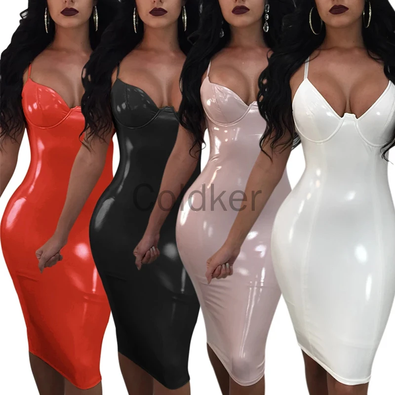 New Women Solid Sling Zipper Slit Hem Dress Latex Sexy Lingerie PU Patent Leather Shiny Bodycon Jumpsuit Nightclub Party Dresses
New Women Solid Sling Zipper Slit Hem Dress Latex Sexy Lingerie PU Patent Leather Shiny Bodycon Jumpsuit Nightclub Party Dresses
