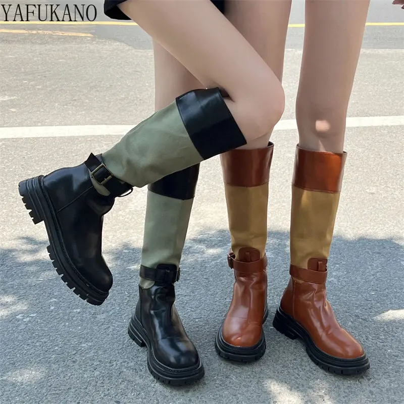 Retro Two Tone Stitching Long Tube Boots Women's Thick-soled Knight Boots New Autumn Thick Legs Was Thin Knee-high Boots
Retro Two Tone Stitching Long Tube Boots Women's Thick-soled Knight Boots New Autumn Thick Legs Was Thin Knee-high Boots