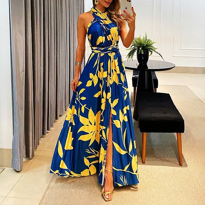 Women's Dresses 2023 Summer Fashion Sexy Striped Halter Neck Waist Slit Party Halter Dress Maxi Dress
Women's Dresses 2023 Summer Fashion Sexy Striped Halter Neck Waist Slit Party Halter Dress Maxi Dress