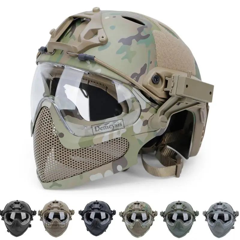 

Tactical Helmet Mask Goggle 3 In1 Set Outdoor Airsoft Paintball Helmet with Goggles Fast Pj Helmets Cs Game Full Face Protection