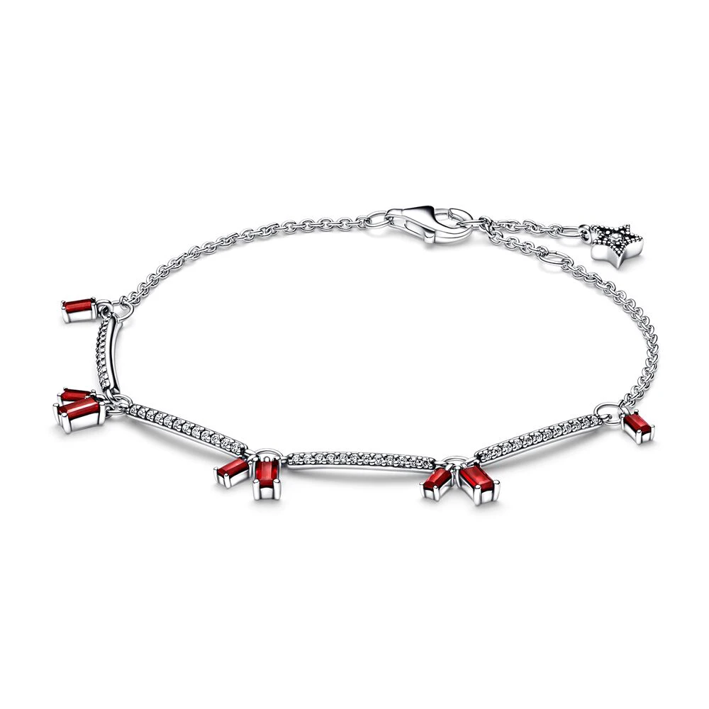 

925 Silver Sparkling Pavé Red Bars Bracelet Fit for Pandora Original Anniversary Making Gorgeous DIY Woman Jewelry Gifts