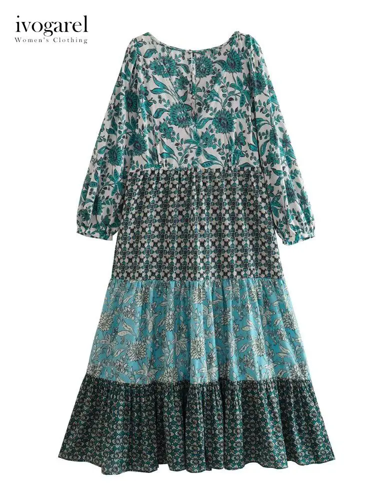Ivogarel Woman Vintage Patchwork Print Midi Dress V-Neck Long Sleeve Summer Skirt Loose Boho Evening Dress for Special Occasions
Ivogarel Woman Vintage Patchwork Print Midi Dress V-Neck Long Sleeve Summer Skirt Loose Boho Evening Dress for Special Occasions
