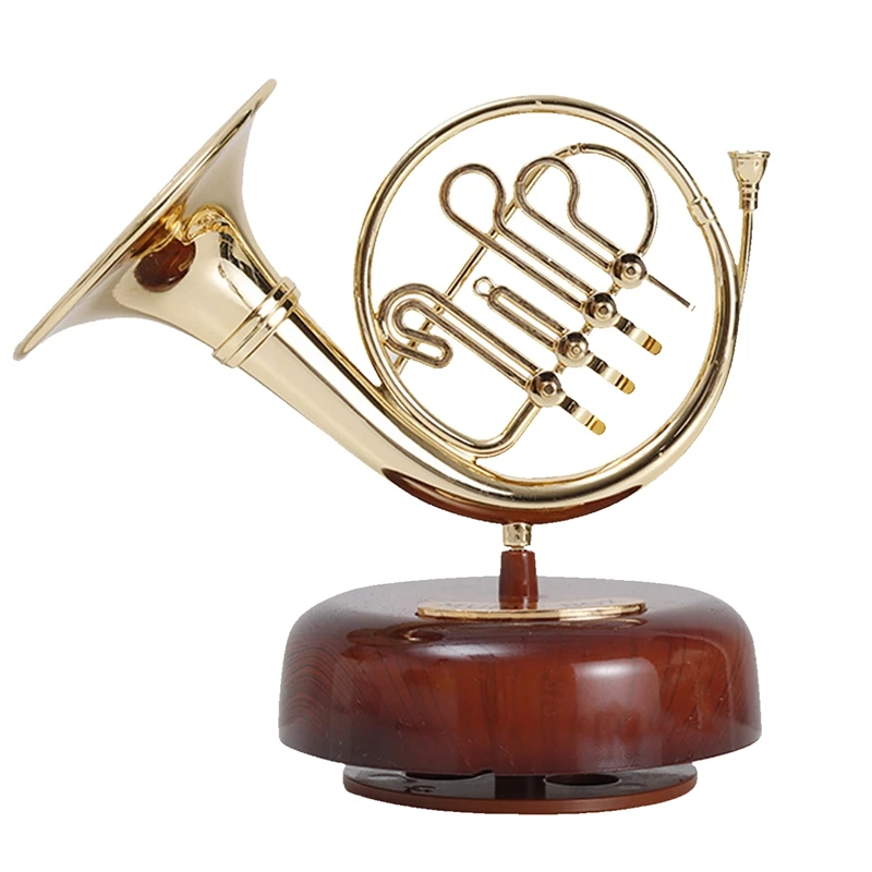 French Horn Music Box Classical Wind Up Twirling Music Box Rotating Base Brass Wind Instrument Miniature Artware Gift
French Horn Music Box Classical Wind Up Twirling Music Box Rotating Base Brass Wind Instrument Miniature Artware Gift