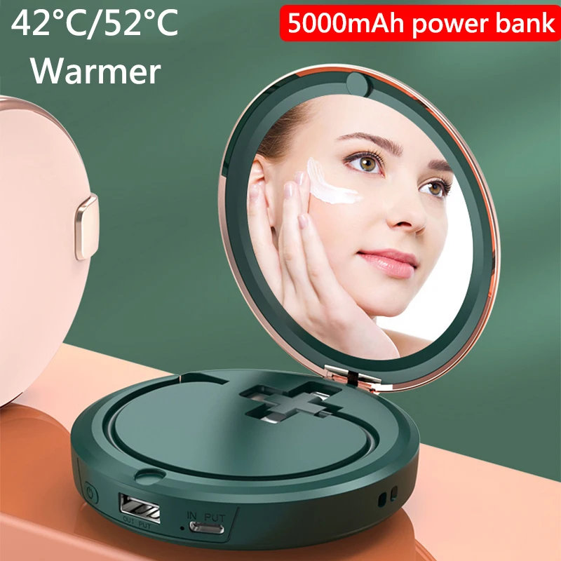 

Woman Vanity Mirror Power Bank Hand Warmers 2 Sides Warming Portable For iPhone Xiaomi External Charger Battery Pack Powerbank