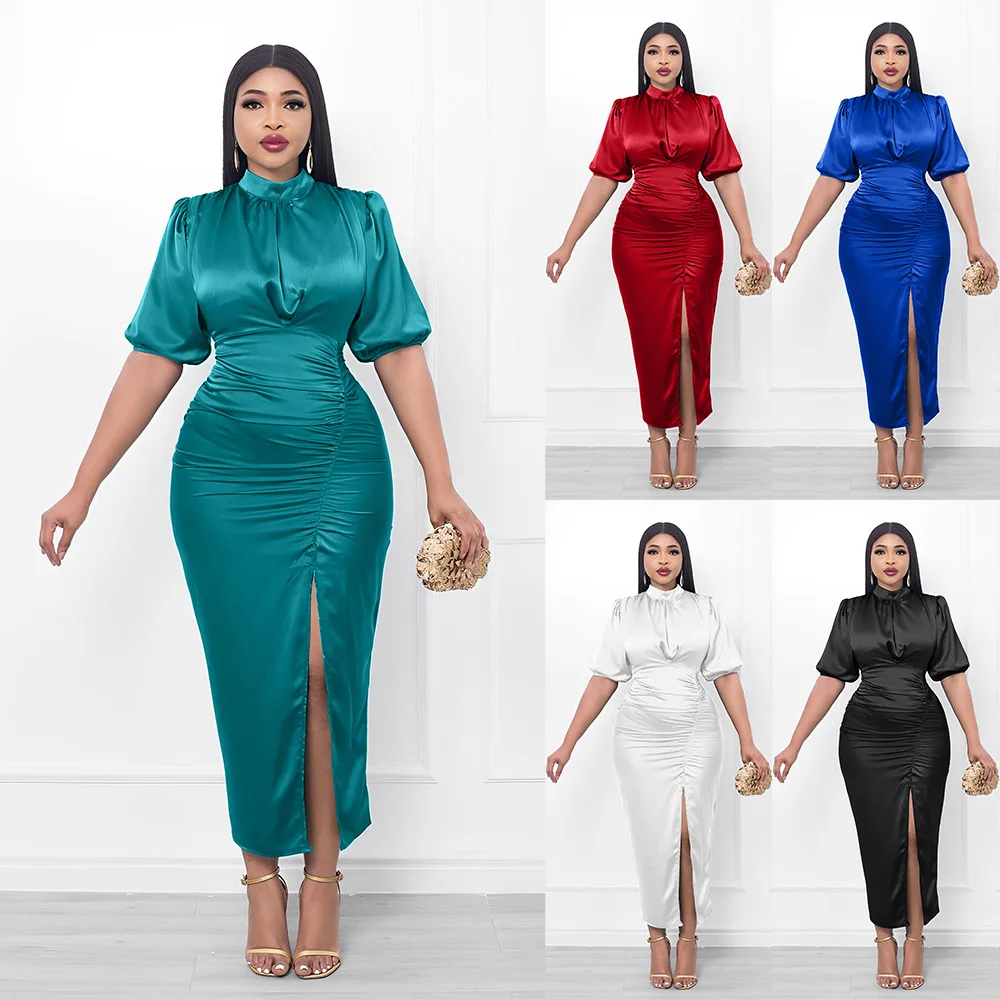 Женское однотонное платье с рукавом-фонариком, весна-лето, облегающее платье с высоким воротником и средним рукавом, элегантное плиссирова... 
Женское однотонное платье с рукавом-фонариком, весна-лето, облегающее платье с высоким воротником и средним рукавом, элегантное плиссирова...