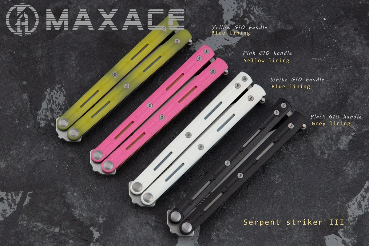 

Maxace Serpent Striker 3 Butterfly Trainer Knife G10 Handle M390 Blade Bushing System EDC Free-swinging floding knives