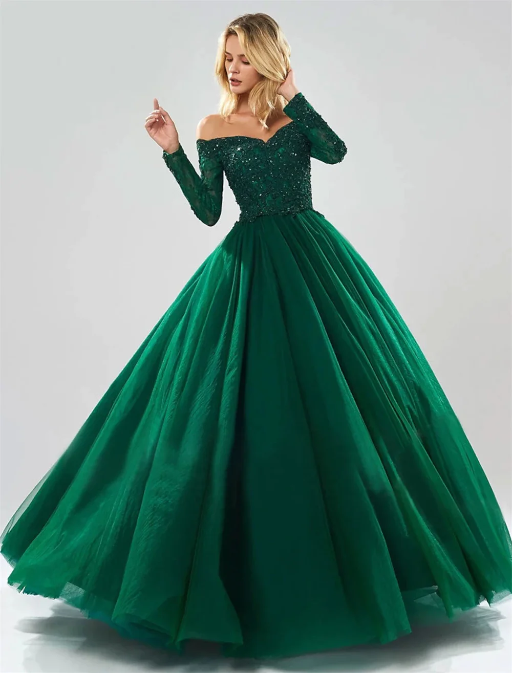 Ball Gown Evening Sparkle Quinceanera Dresses Floor Length Long Sleeve Off Shoulder Tulle with Beading Sequin Prom Sparkle Shine
Ball Gown Evening Sparkle Quinceanera Dresses Floor Length Long Sleeve Off Shoulder Tulle with Beading Sequin Prom Sparkle Shine
