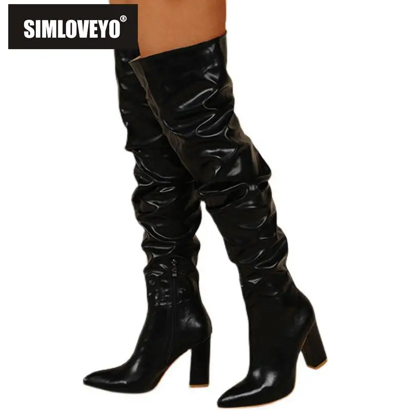 SIMLOVEYO Womens Thigh Boots Pointed Toe Block Heels 10cm Zipper Pleated Slouch Big Size 35-42 Fashion Shoes Winter Fur S4165
SIMLOVEYO Womens Thigh Boots Pointed Toe Block Heels 10cm Zipper Pleated Slouch Big Size 35-42 Fashion Shoes Winter Fur S4165