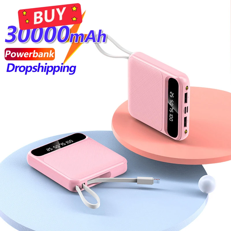 30000mAh Mini Power Bank with Digital Display Fast Charger Built-in Charging Cable Portable External Battery for IPhone Xiaomi
30000mAh Mini Power Bank with Digital Display Fast Charger Built-in Charging Cable Portable External Battery for IPhone Xiaomi
