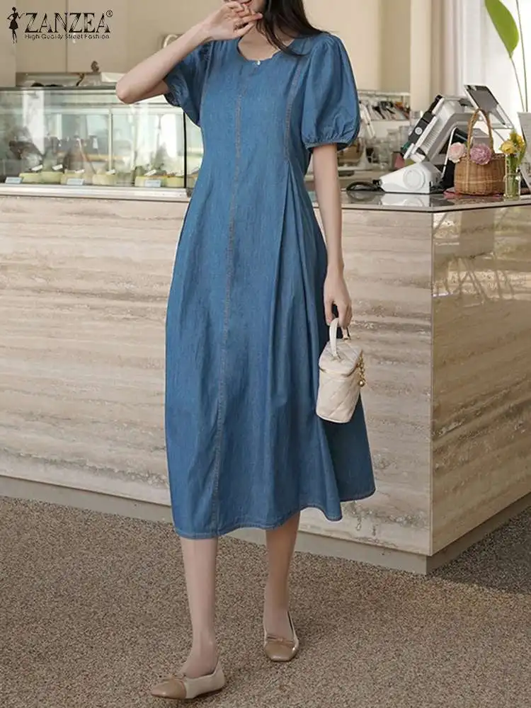 ZANZEA Fashion OL Denim Dress Woman Puff Sleeve O Neck Vestidos Elegant Party Dresses Sarafans Femme Casual A-line Sundress 2023
ZANZEA Fashion OL Denim Dress Woman Puff Sleeve O Neck Vestidos Elegant Party Dresses Sarafans Femme Casual A-line Sundress 2023