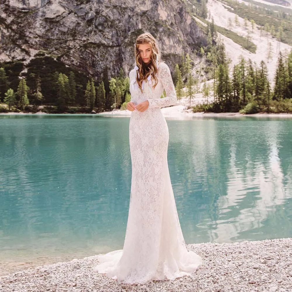 Boho Wedding Dresses Beach O-Neck Backless Long Sleeve Bridal Gown 2022 New Lace Appliques Mermaid Bridal Gown For Women Custom
Boho Wedding Dresses Beach O-Neck Backless Long Sleeve Bridal Gown 2022 New Lace Appliques Mermaid Bridal Gown For Women Custom
