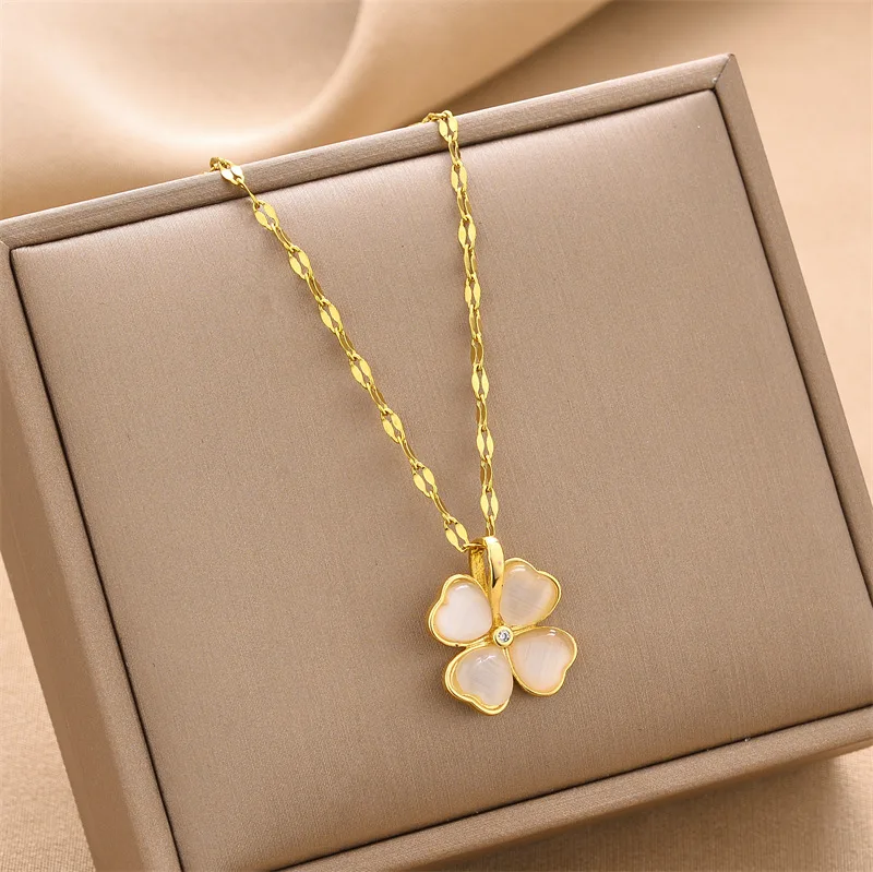 Real 18k Gold Color Clover Necklace Gold Cat's Eye Exquisite Petal Clavicle Chain for Women Engagement Wedding Chain Necklaces
Real 18k Gold Color Clover Necklace Gold Cat's Eye Exquisite Petal Clavicle Chain for Women Engagement Wedding Chain Necklaces