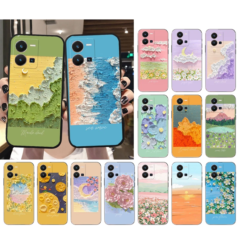 

Drawing Flower Cloud Moon Phone Case For VIVO Y53S Y33S Y22S Y11S Y31 Y21 Y70 Y20 Y21S Y72 Y35 Y51 Y01 V23E V21 V23 V21E Case