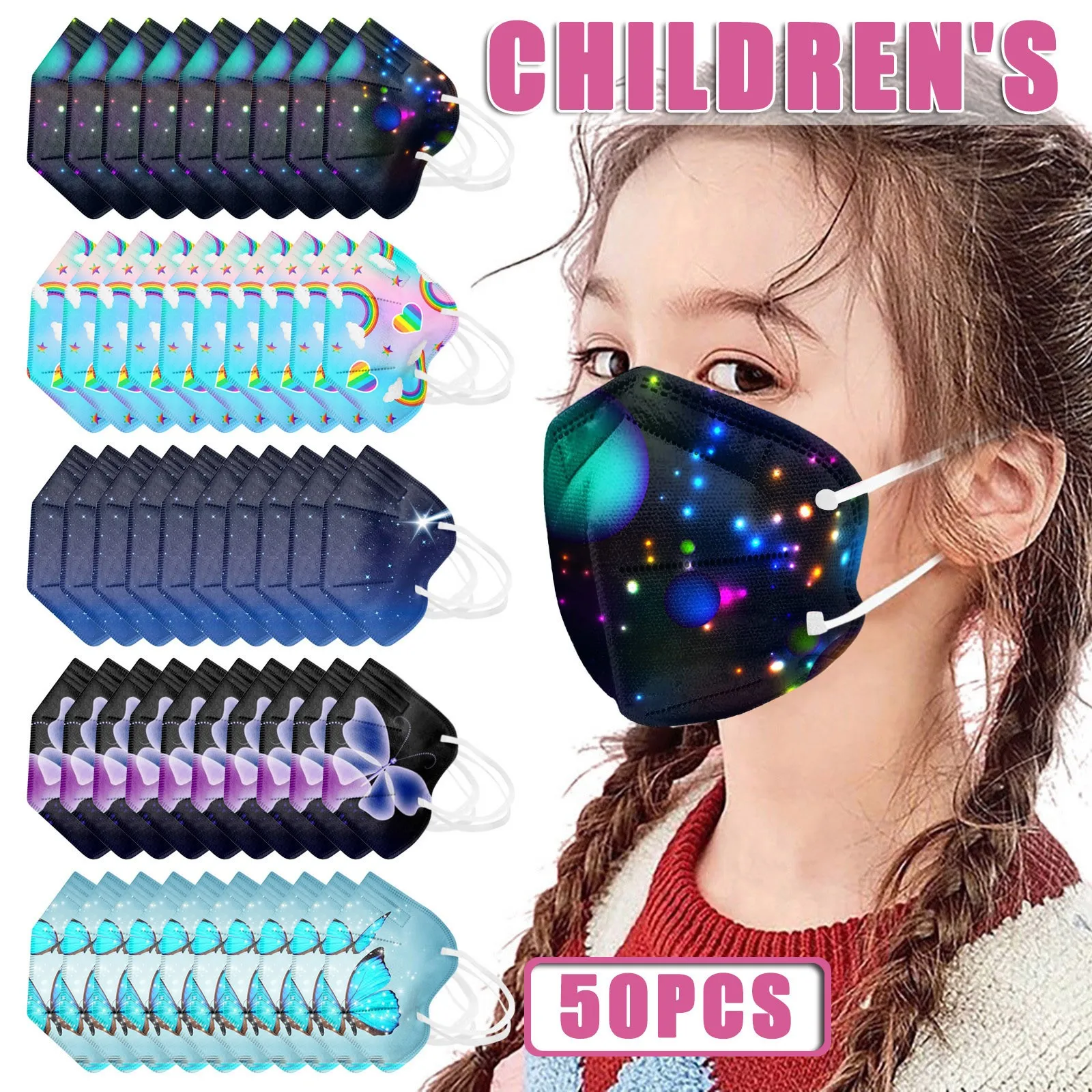 50PC Rainbow Butterfly Print Kids Disposable Face Mask 2-10 Years Old 5-Layer High-Density Mouth Cover Breathable Dustproof Mask
50PC Rainbow Butterfly Print Kids Disposable Face Mask 2-10 Years Old 5-Layer High-Density Mouth Cover Breathable Dustproof Mask