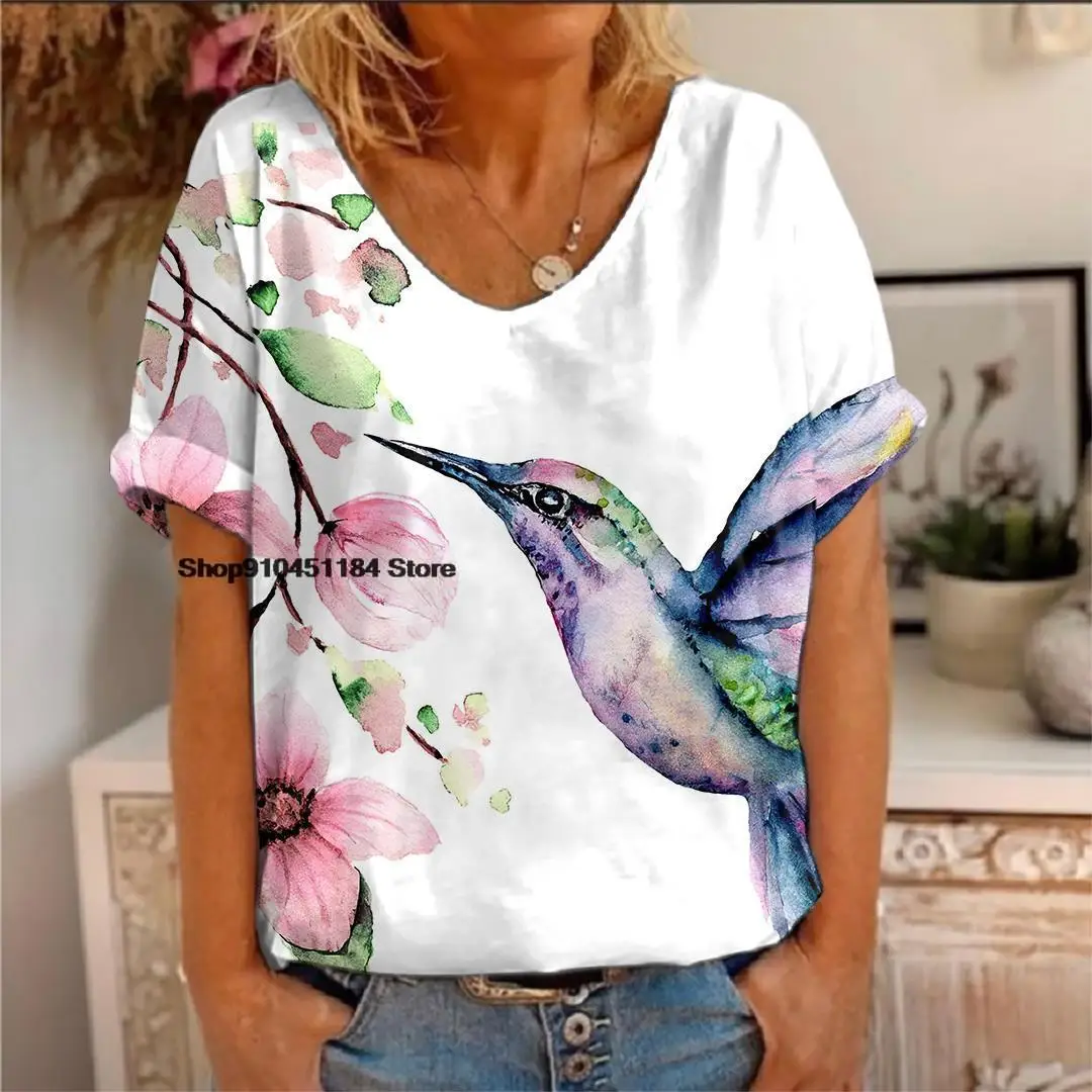 Women T Shirt 2022 Fashion Short Sleeve Casual V-Neck Loose Tees Summer Colorful Floral And Cute Bird Printing Ladies Clothing
Women T Shirt 2022 Fashion Short Sleeve Casual V-Neck Loose Tees Summer Colorful Floral And Cute Bird Printing Ladies Clothing