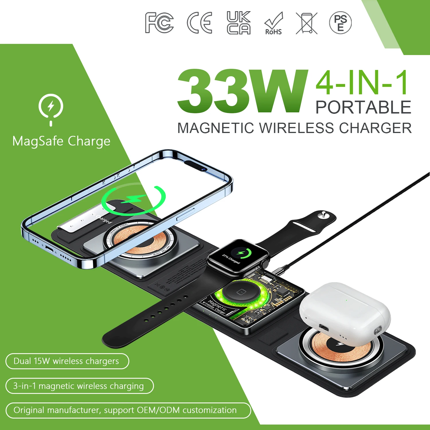 4 in 1 Portable Magnetic Wireless Charger For iPhone 14/13/12 Series Apple AirPods 3/Pro/Pro2 and Apple Watch 3-8/SE
4 in 1 Portable Magnetic Wireless Charger For iPhone 14/13/12 Series Apple AirPods 3/Pro/Pro2 and Apple Watch 3-8/SE