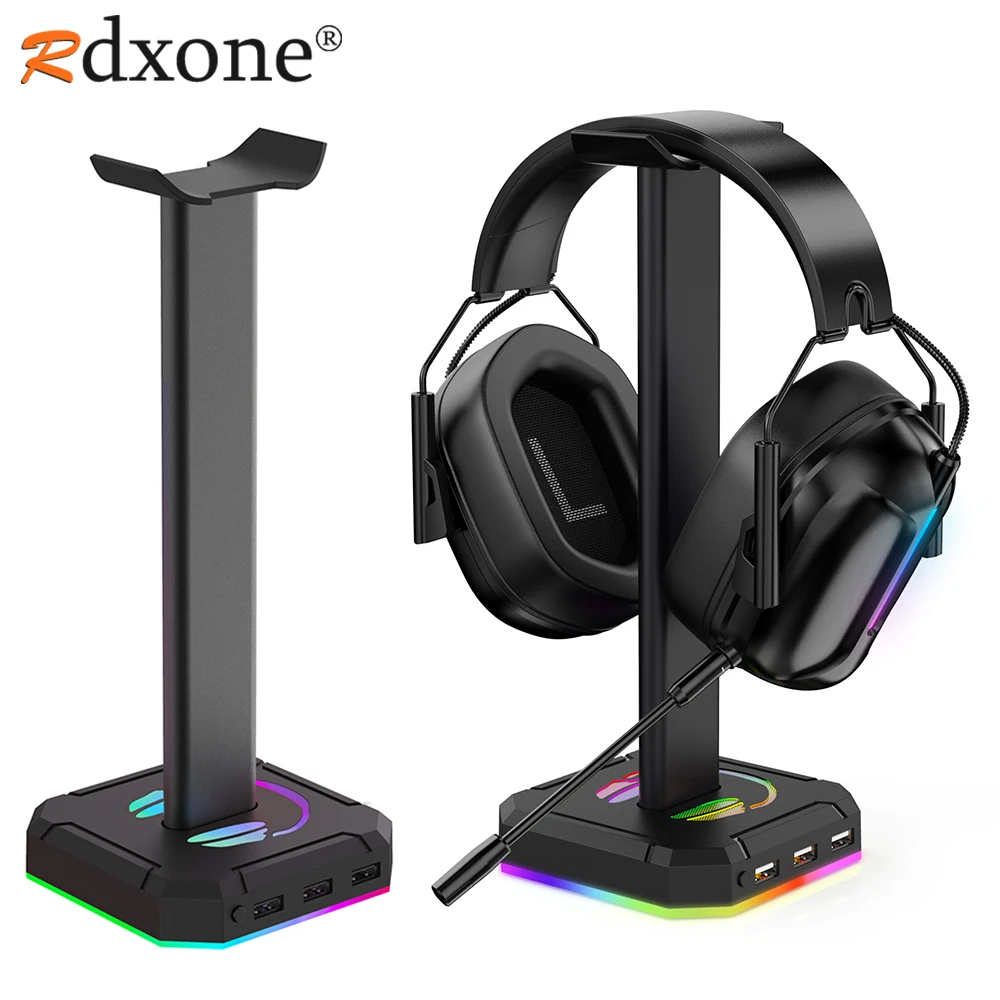 RGB Lights Headphone Stand with 3 USB Ports Headphone Holder for All Headsets Gamers Gaming PC Accessories Desk
RGB Lights Headphone Stand with 3 USB Ports Headphone Holder for All Headsets Gamers Gaming PC Accessories Desk