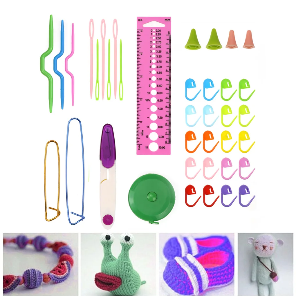 

Набор крючков для вязания, Бамбуковые Спицы, маркеры для вязания, игла, манометр, ножницы, набор для рукоделия, шитья и плетения