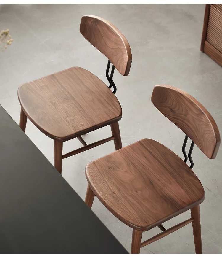 

Обеденные стулья из массива дерева в скандинавском стиле, домашние Ретро стулья для промышленного обеденного стола из черного ореха, стулья со спинкой