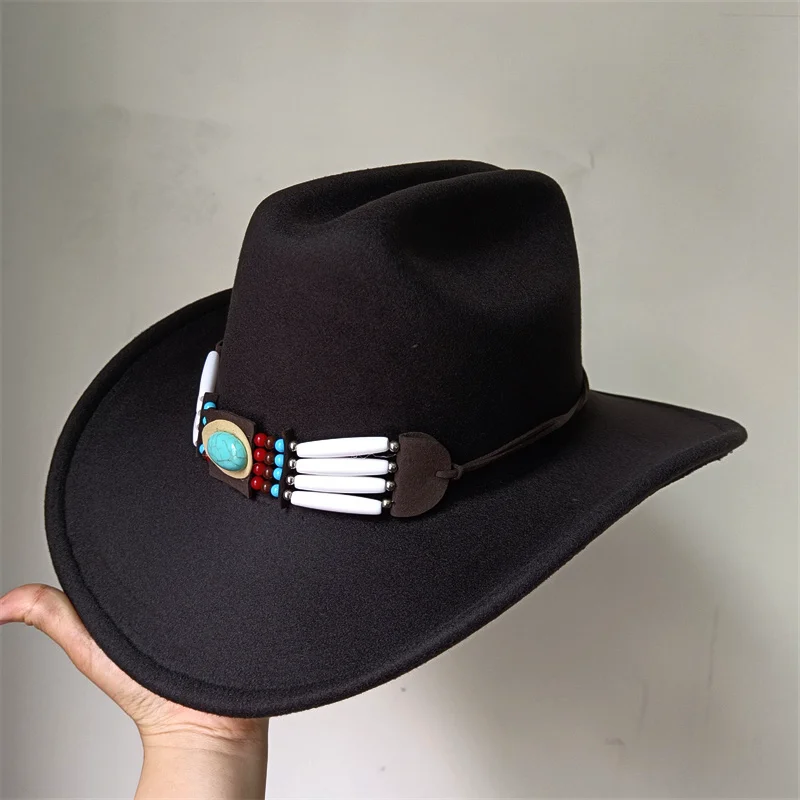 

New Vintage Western Cowboy Hat For Men's Gentleman Lady Jazz Cowgirl With Leather Wide Brim Cloche Church Sombrero Hombre Caps