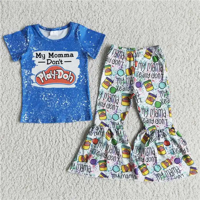 Baby Girl Clothes Letter Print Blue Top Short Sleeve T-Shirt Colorful Print Bell Bottom Set Fall Outfits Children Clothing
Baby Girl Clothes Letter Print Blue Top Short Sleeve T-Shirt Colorful Print Bell Bottom Set Fall Outfits Children Clothing