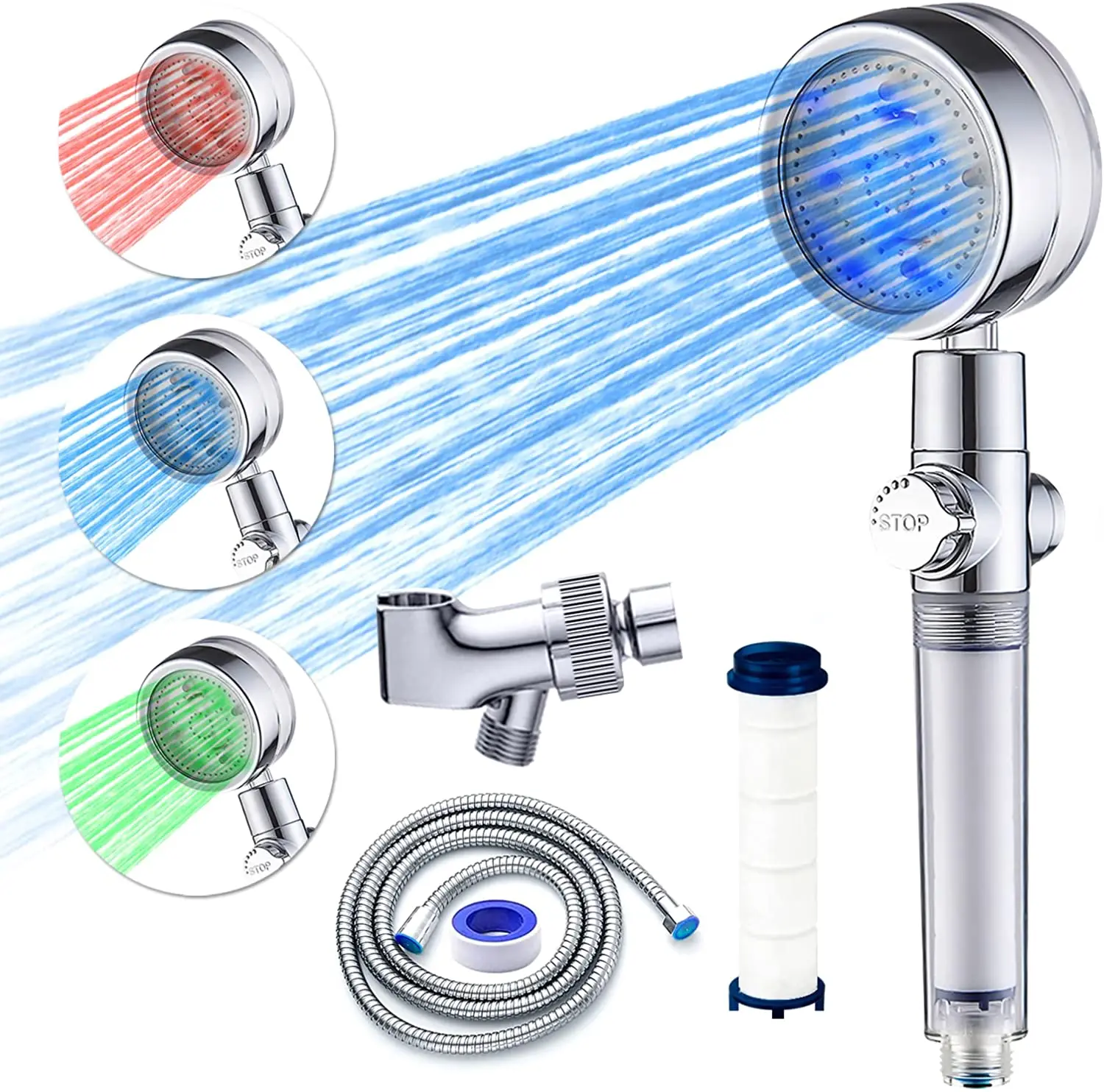 LED Shower Head Set,3 Color Changing Shower Head with Handheld ,High Pressure Shower Head with Hose Base , Water Saving Filter
LED Shower Head Set,3 Color Changing Shower Head with Handheld ,High Pressure Shower Head with Hose Base , Water Saving Filter