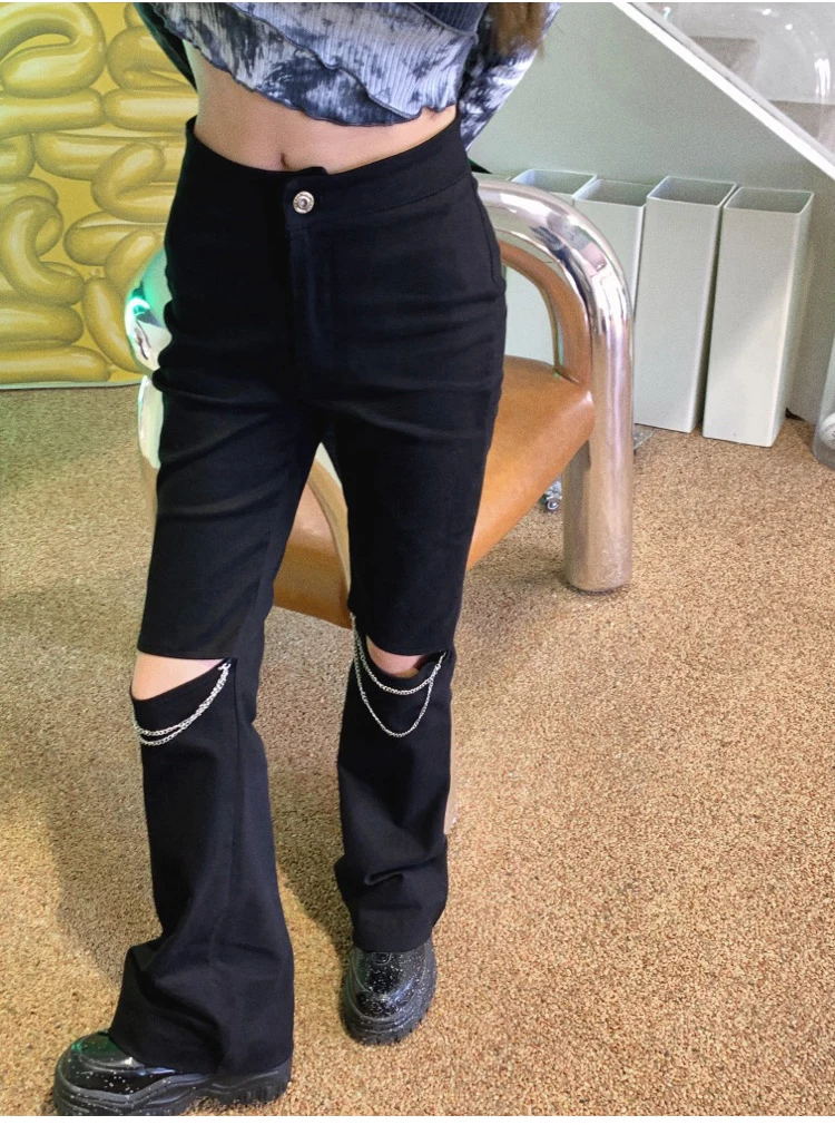 High Waist Y2K Hole Women's Pants Stacked Pleated Black Hot Girls Slim Trousers Women 2021 Summer Autumn Streetwear Pants Female
High Waist Y2K Hole Women's Pants Stacked Pleated Black Hot Girls Slim Trousers Women 2021 Summer Autumn Streetwear Pants Female