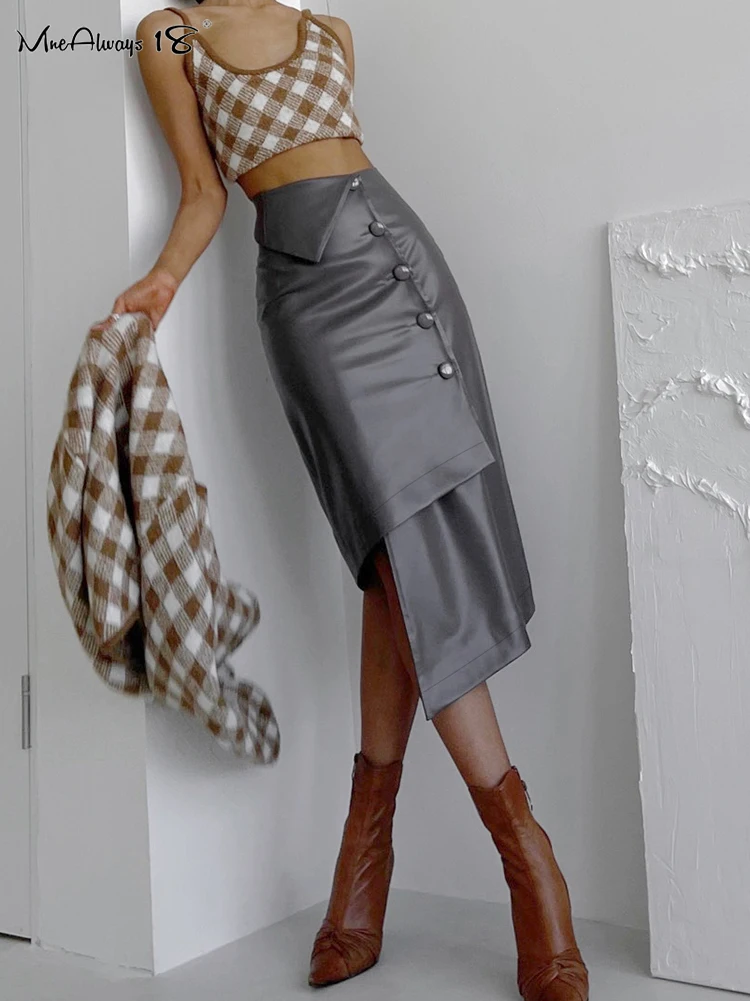 Mnealways18 Fashion Irregular Faux Leather Skirts Vintage Gray Button Patchwork Skirts High Street Sexy Women Winter Skirts 2022
Mnealways18 Fashion Irregular Faux Leather Skirts Vintage Gray Button Patchwork Skirts High Street Sexy Women Winter Skirts 2022
