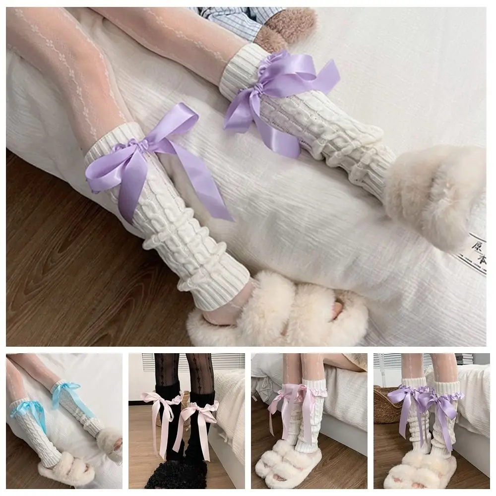 

Ruffles Bow Leg Warmers Sweet JK Japanese Style Knitted Leg Cover Woolen Lolitas Ballet Guards Socks Streetwear