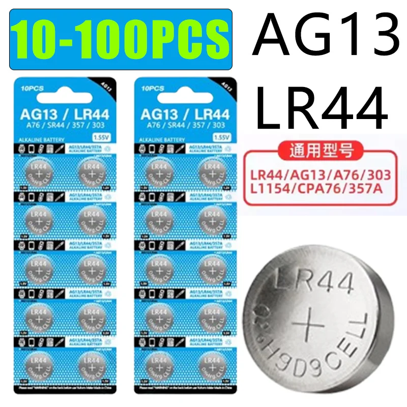 AG13 LR44 Кнопочный аккумулятор A76 357 357A LR1154 SR1154 1 55 В Аккумулятор для часов
