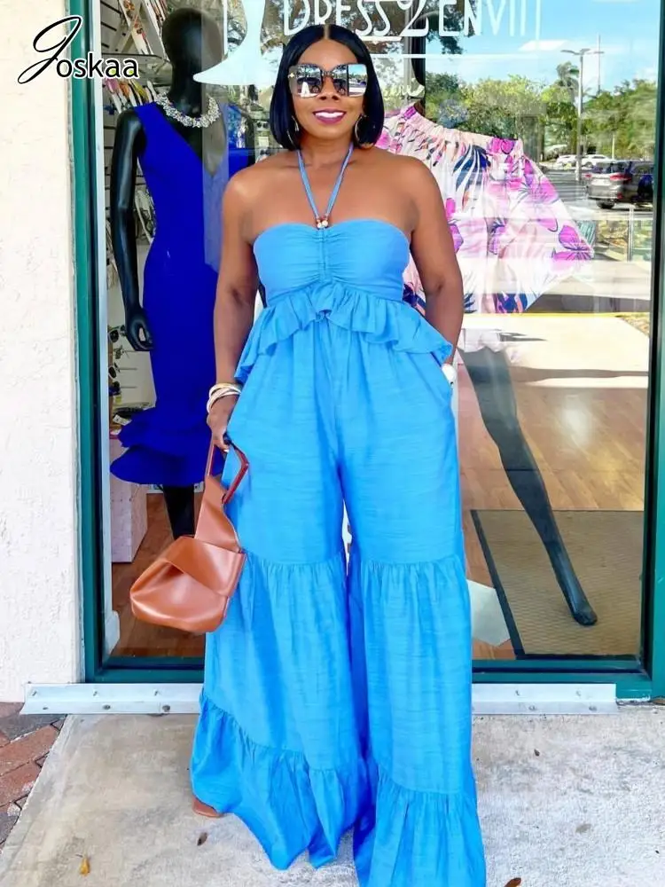 Joskaa Blue Halter Sleeveless Ruffles Splice Wide Leg Jumpsuit Women Sexy Wrap Chest Backless One Piece Rompers 2023 Streetwear
Joskaa Blue Halter Sleeveless Ruffles Splice Wide Leg Jumpsuit Women Sexy Wrap Chest Backless One Piece Rompers 2023 Streetwear
