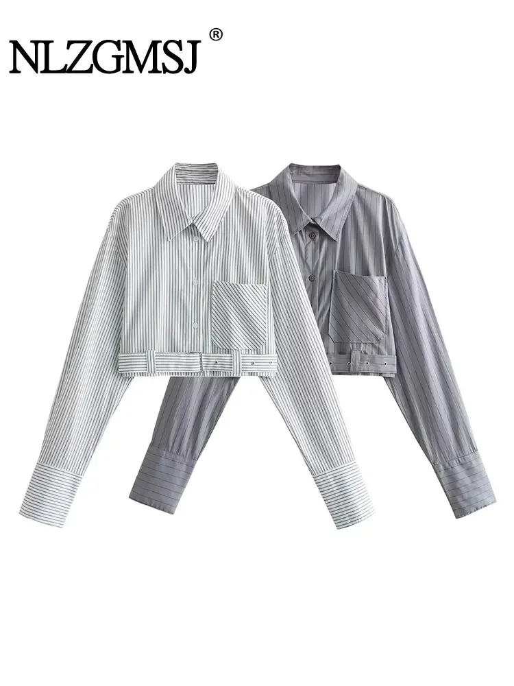 Nlzgmsj TRAF 2024 Women Fashion Pocket Cropped Striped Shirts Vintage Long Sleeve Button-up Female Blouses Chic Tops
Nlzgmsj TRAF 2024 Women Fashion Pocket Cropped Striped Shirts Vintage Long Sleeve Button-up Female Blouses Chic Tops