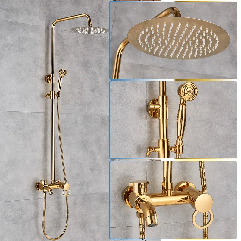 Golden Shower Set Faucet Single Handle 3-ways 8" Rainfall Shower Mixer with Handshower Waterfall Spout Bath Shower System
Golden Shower Set Faucet Single Handle 3-ways 8" Rainfall Shower Mixer with Handshower Waterfall Spout Bath Shower System