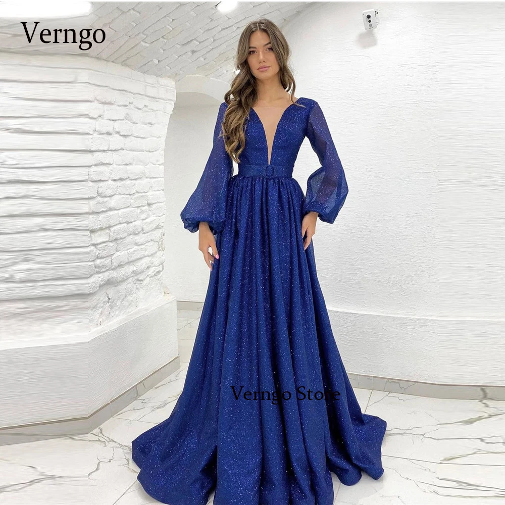 Verngo Modest Glitter Royal Blue Long Sleeves Evening Dresses Scoop Neck Floor Length Arabic Women Formal Prom Gowns Vestidos
Verngo Modest Glitter Royal Blue Long Sleeves Evening Dresses Scoop Neck Floor Length Arabic Women Formal Prom Gowns Vestidos