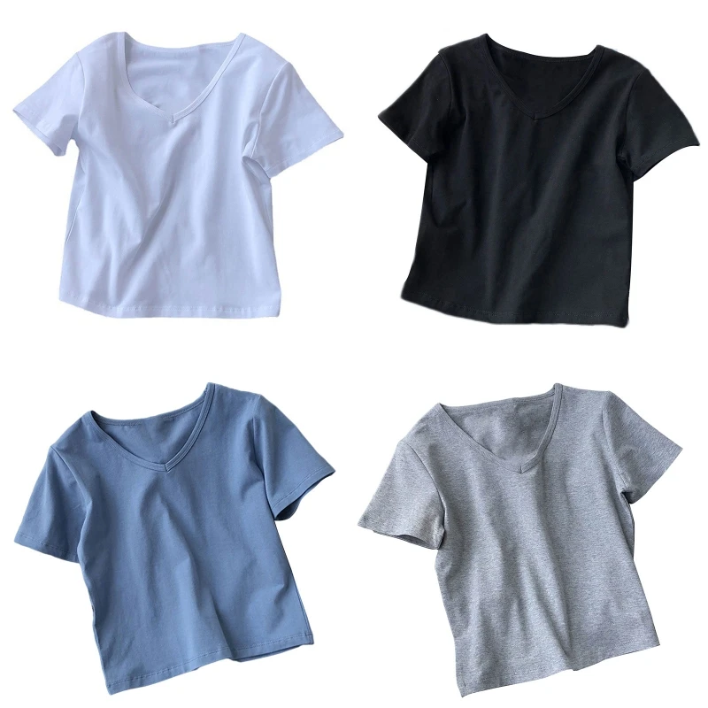 Women Summer Short Sleeve Sexy V-Neck T-Shirt Simple Solid Color Basic Casual Slim Fitted Pullover Crop Top Navel Exposed
Women Summer Short Sleeve Sexy V-Neck T-Shirt Simple Solid Color Basic Casual Slim Fitted Pullover Crop Top Navel Exposed