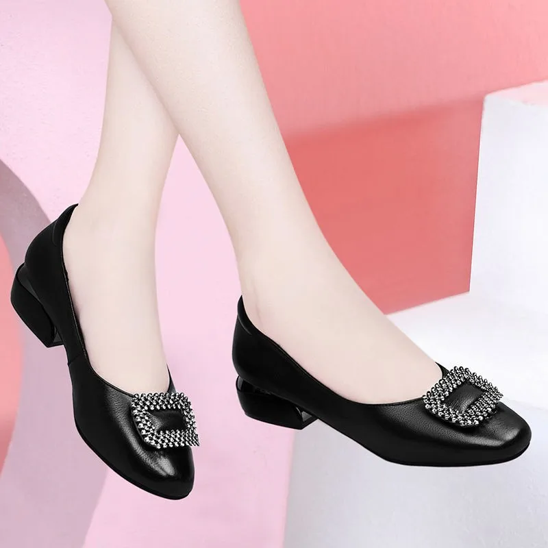 Black Women Heels Shoes 2023 Spring Fashion Low-heeled Soft Leather Casual Women's Shoes Buckle Woman Work Shoes Ladies Pumps
Black Women Heels Shoes 2023 Spring Fashion Low-heeled Soft Leather Casual Women's Shoes Buckle Woman Work Shoes Ladies Pumps